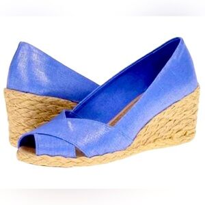 Ralph Lauren Lined Upper Metallic Blue Wedge Size 10 EU